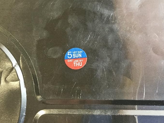 Dissolvable Sunday Through Thursday 5 Day Food Rotation Labels Use by 3/4 Inch 500 Adhesive Stickers