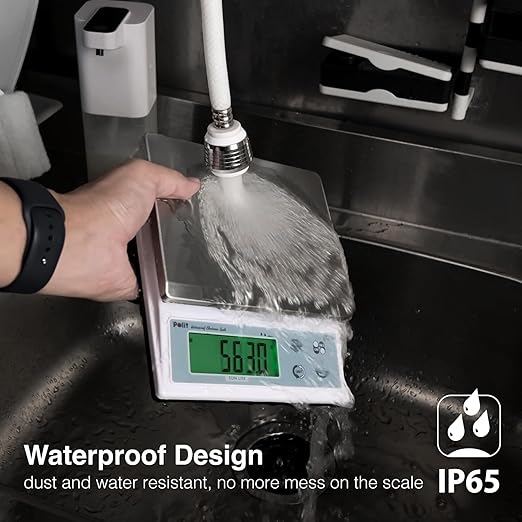 Polit Food Kitchen Scale Sun Lite, 6.6lb/3Kg Digital Scale Gram Ounce 1g/0.04oz to 0.1g/0.004oz Accuracy, Waterproof Stainless Steel with LCD Display, 5 Weight Unit (with Power Adaptor)