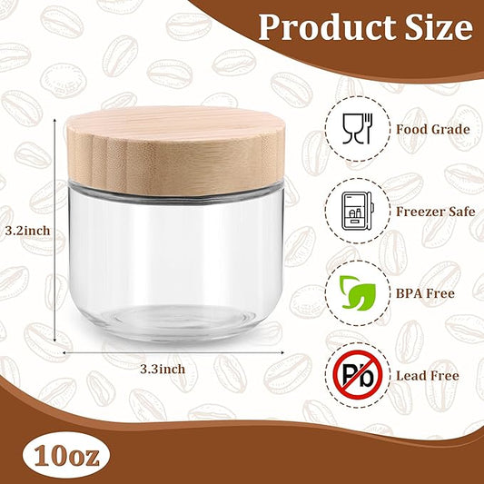 Glass jar with Bamboo lids 2 Set, 10oz overnight oats containers with lids, Glass Mason jars, Reusable Meal Prep Jars with Airtight Lids for Food Yogurt Snacks Storage