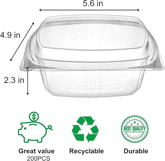 12oz Tall Dome RPET Clear Hinged Lid Deli Container- 200Pcs