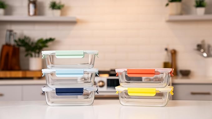5-Pack 36oz Glass Food Storage Containers with Lids - Borosilicate Glass Meal Prep Container - Airtight, Leak-Proof Reusable Food Prep Containers, Microwave, Freezer, Oven Safe & BPA Free