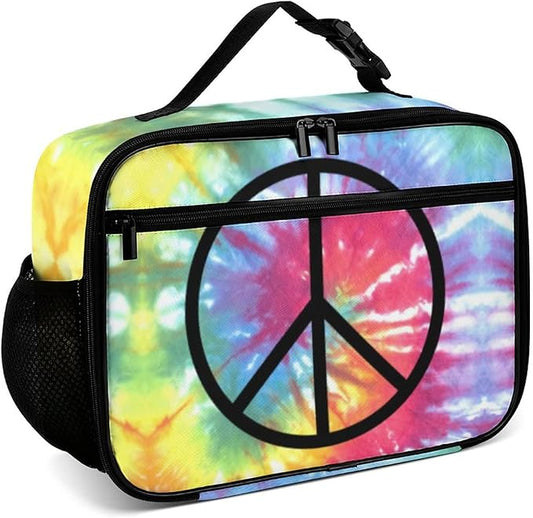 Peace Sign Reusable Lunch Box Insulated Lunch Bag Cooler Bag Lunchbox Meal Food Container Tote Bag for Women Kids Girls Boy School Camping Hiking Picnic Beach Travel