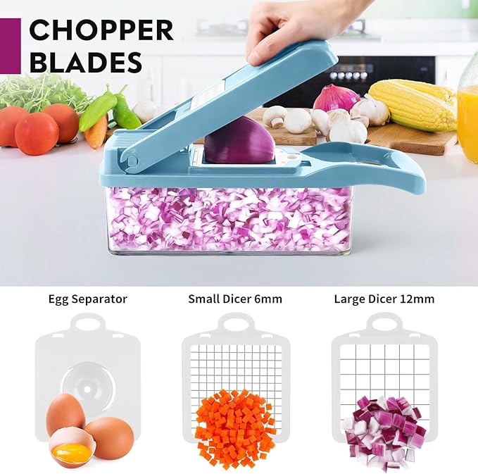 Vegetable Chopper, Onion Chopper, Mandolin Slicer,Pro 10 in 1professional food Choppermultifunctional Vegetable Chopper and Slicer, Dicing Machine, AdjustableVegetable Cutter With Container (Blue)