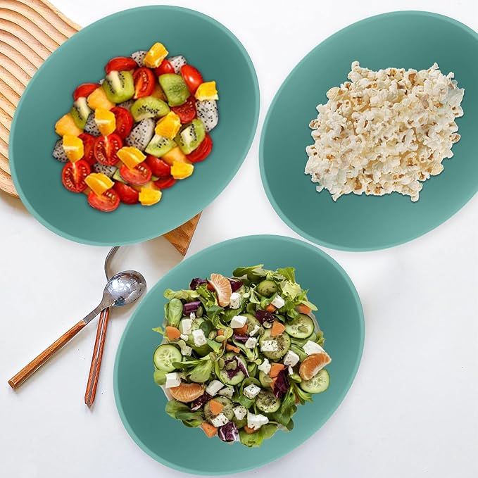 Large Salad Bowls 65 OZ - Wheat Straw Bowl Unbreakable Large Capacity Serving Bowl for Chips, Popcorn, Microwave & Dishwasher Safe Kitchen Bowls for Camping, Party, Big Cereal Bowl (Green)