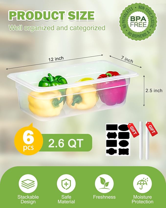 1/3 Size&2.5 Inch Translucent NSF Food Pan: 9 PCS[Total Seal] [Hot&Cold Resistant] Food Storage Containers with Lids, Topping Salad Bar Container (BPA-FREE)