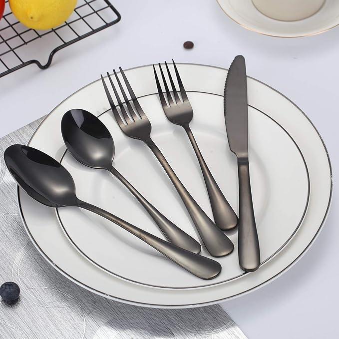 Reusable Utensils Set, Stainless Steel Healthy Travel Cutlery Set Ideal for Home Restaurant Lunch Box Camping (Black 5 PCs)