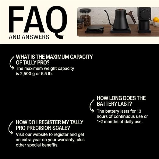 Fellow Tally Pro Studio Digital Coffee Scale - Precision Scale with Glass Top - Digital Kitchen Scale for Coffee & Small Goods up to 5 lbs - Measures in g, oz, lbs, & mm - Matte Black