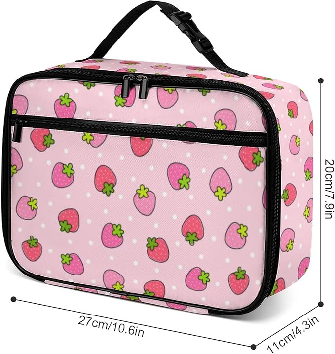 Strawberry Reusable Lunch Box Insulated Lunch Bag Cooler Bag Lunchbox Meal Food Container Tote Bag for Women Kids Girls School Camping Hiking Picnic Beach Travel