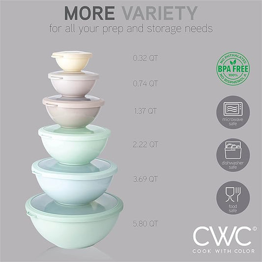 COOK WITH COLOR Mixing Bowls and Measuring Cups Bundle- 6 Bowls with Airtight Lids and Nesting Measuring Cups Set