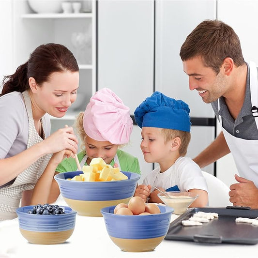 Hasense Mixing Bowls, Stoneware Large Serving Dishes for Entertaing Set of 3, 84/40/20 OZ Bowls for Kitchen, Nesting Salad Bowls for Prepping Soup Popcorn Cooking, Dishwasher Microwave Safe, Purple