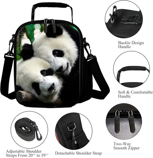 7-Mi Kids Lunch Bag Reusable 3D Design Snack Shoulder Bags with Zipper Online Insulated Thermal Girls Boys Lunch Tote Bags Cooler Box for Picnic(Panda)