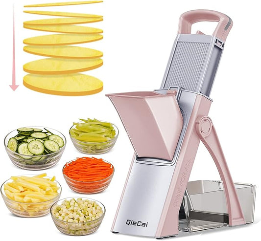 Mandoline Slicer for Kitchen，Bigger Entrance Vegetable Potato Slicer Chopper，Strips Julienne Dicer Adjustable Thickness for Kitench Fast Meal Prep-Pink