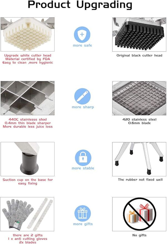 Vegetable Dicer Quick Slicer Machine, 1/2"+1/4"+3/8" Blade, S-Steel French Fry Maker Onion Pepper Potato Mushrooms chopper