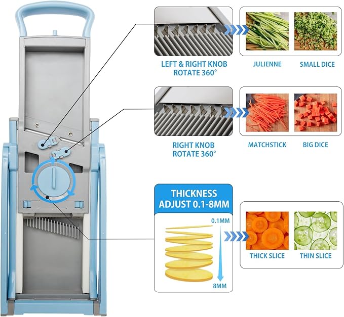Vegetable cutter WITH GIFT, upgraded Multi-Function Mandoline adjustable and effortless, cheese grater paper shredder kitchen gadgets onion french fry and potato peeler efficient for home Chefs.