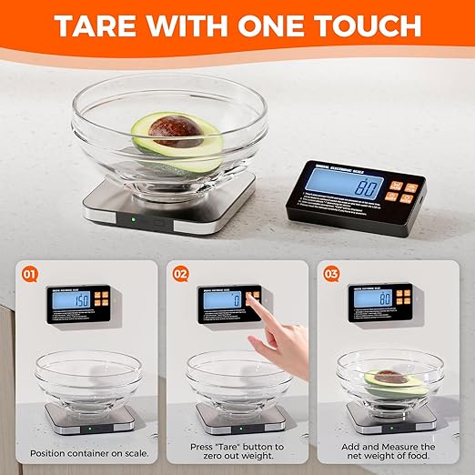 Food Scale with Split Wireless LCD Display, 33lb/15kg Digital Kitchen Scale with 7 Units Tare Function, 1g High Accurate Smart Cooking Scale for Baking/Cooking/Meal Prep/Milk/Dieting/Weight Loss