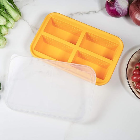 Bangp 1-Cup Silicone Freezing Tray with Lid,Soup Freezer Molds,Freezer Tray with Lid for Meal Prep,Silicone Molds for Soup and Food Storage - Makes 4 Perfect 1 Cup Portions