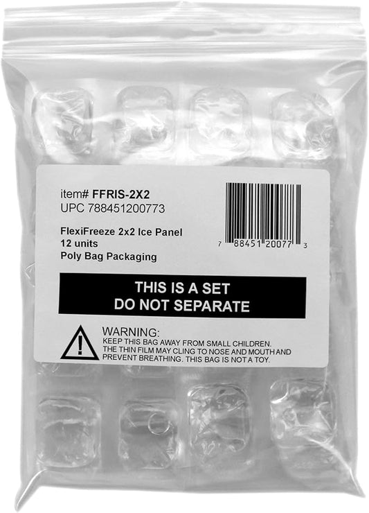 Lunch Ice Pack - 2x2 FlexiFreeze Reusable Ice Sheets for Lunch Box Bag or Tote - 12 Pack