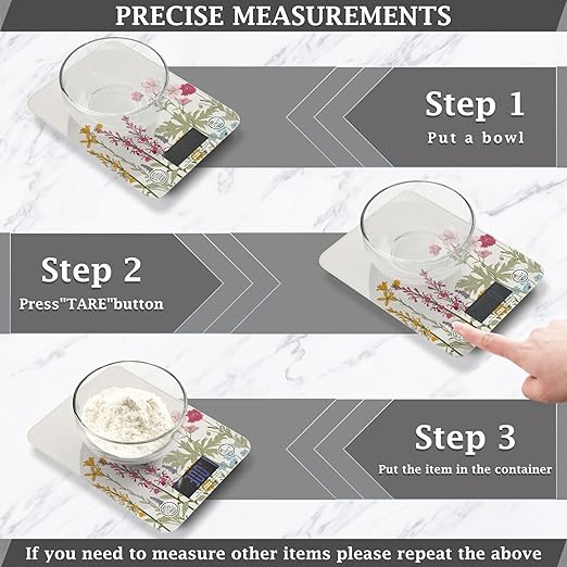 Food Scale Kitchen Scale for Baking Cooking Digital Food Weighing Measuring Scale Small Waterproof Electric Food Scale Simple Flowers