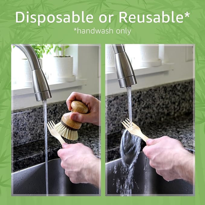 100% Bamboo Forks Set - Compostable Utensils Bulk (2400 Eco Friendly Forks) | Bamboo Cutlery Disposable or Reusable | Compostable FSC Certified Flatware for Weddings, Camping, Parties