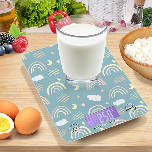 Food Scale Kitchen Scale for Baking Cooking Digital Food Weighing Measuring Scale Small Waterproof Electric Food Scale Cute Rainbow Green