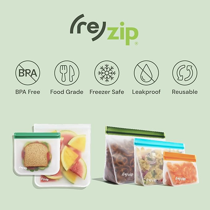 (re) zip Stand-Up Half Gallon (2 Quart) Reusable Food Storage Bag | BPA-Free, Food Grade, Leakproof, Freezer, and Dishwasher Safe | Pine