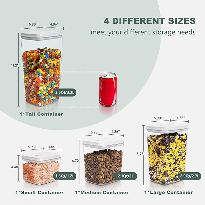 Pop Airtight Containers - 4 Pack BPA-Free Food Storage Containers with Lids and Measurement Marks