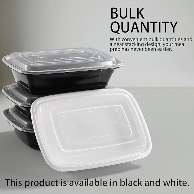 50 pack of Reusable Bento Box Spillproof Plastic Safe Lidded Food Storage Container Packing Box, Refrigerator/microwave Safe, Lunch Containers For Adults Bento Boxes (38oz-50 pack)