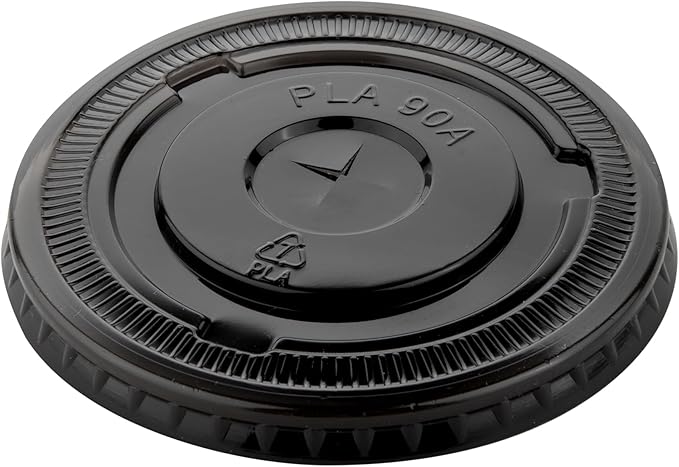 LIDS ONLY: Zero Waste 3.5 x 3.5 Inch Plastic Lids, 100 Disposable Flat Lids - Cups Sold Separately, Commercially Compostable, Black PLA Plastic Lids, Fits 12,16, And 24 Ounce Cups - Restaurantware