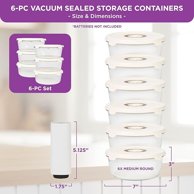 HOLDN’ STORAGE Vacuum Food Storage Containers, Set of 6 Glass Containers plus an Electronic Vacuum Pump – Keep Food Fresh Longer, BPA-Free Glass, Leak-Proof, Ideal for Meal Prep, Marinating.
