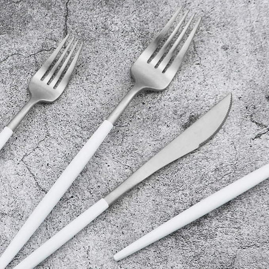 5-Piece Matte Silver Stainless Steel Satin Finish Flatware Set - Dishwasher Safe, Perfect for Camping, Office Lunch or Home Use