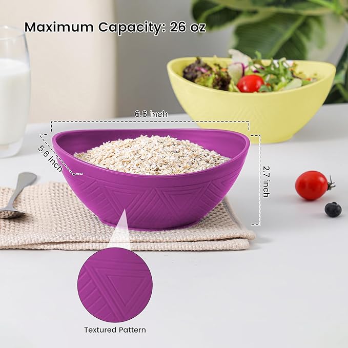 Unbreakable Cereal Bowls, 26 OZ Wheat Straw Bowl Set of 4, Microwave and Dishwasher Safe Bowls for Kitchen, Lightweight Serving Bowl for Cereal, Oatmeal, Salad (Memphis Series)