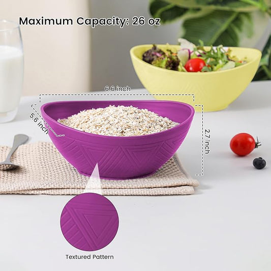 Unbreakable Cereal Bowls, 26 OZ Wheat Straw Bowl Set of 4, Microwave and Dishwasher Safe Bowls for Kitchen, Lightweight Serving Bowl for Cereal, Oatmeal, Salad (Memphis Series)