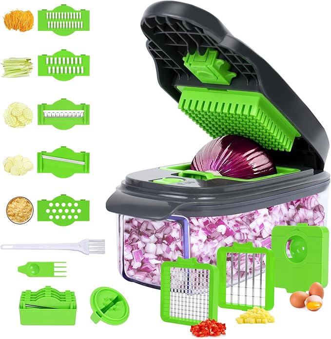 Vegetable Chopper,Food Chopper,Multifunctional Onion Chopper,Veggie Chopper,Vegetable Cutter with Container, Vegetable Slicer Dicer Cutter,Mandoline Slicer,Garlic Chopper,Egg Chopper (14 in1)