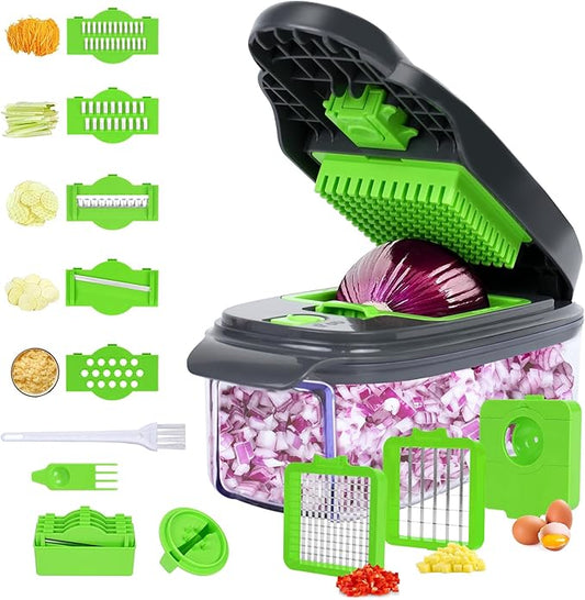 Vegetable Chopper,Food Chopper,Multifunctional Onion Chopper,Veggie Chopper,Vegetable Cutter with Container, Vegetable Slicer Dicer Cutter,Mandoline Slicer,Garlic Chopper,Egg Chopper (14 in1)