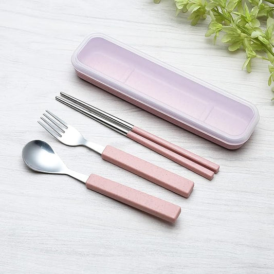 VANRA 3-Piece Children Utensils Set 18/8 Stainless Steel Child Flatware Set Silverware Spoon Fork Chopstick Set with Travel Case for Kids Lunch Box