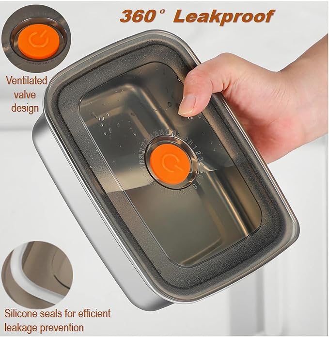 18/8 Stainless Steel Food Storage Containers with Lids Airtight, Stackable Meal Prep Containers for Freezer/Oven/Dishwasher Safe,Set of 2,1800ML