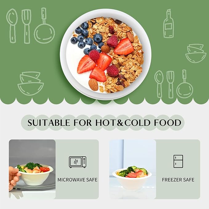 150 Pack 8 oz Paper Bowls Disposable White Small Compostable Soup Bowls Natural Bagasse Sugarcane Biodegradable Bowls for Cereals, Ice Cream, Desserts
