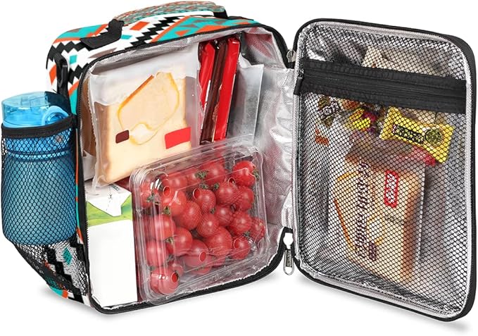 Aztec Geometric Kids Lunch Box Aztec Insulated Lunch Bag Tote for Girls Boys Cooler Freezable Meal Prep Bag with Shoulder Strap Waterproof Lunch Container for School Office Picnic