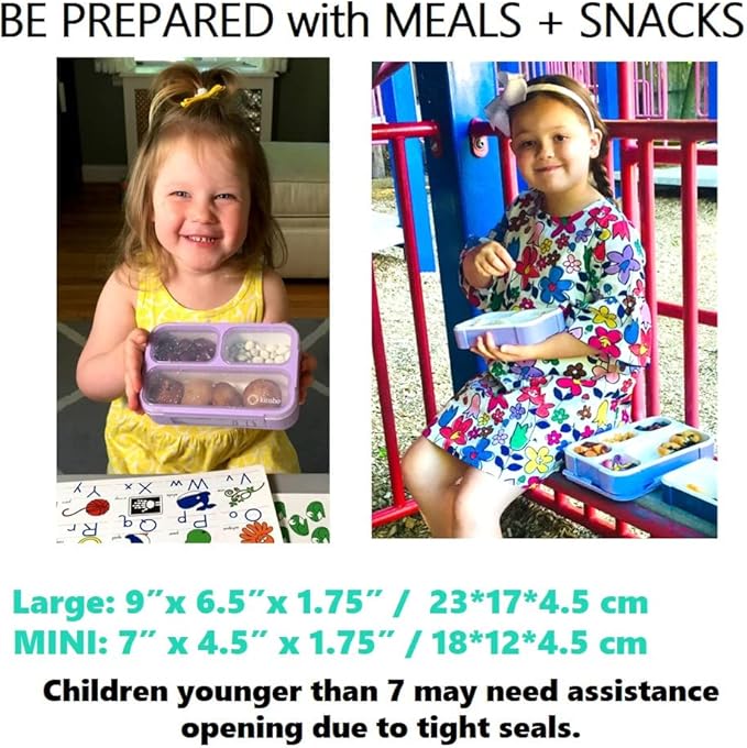 Bento Lunch-Box and Snack Container Set for Kids, 6 and 3 Compartment Boxes Leakproof School Bentos Meal Portion Control Containers BPA Free, Boys Girls Adults, Purple Lilac Large + MINI 2 pack