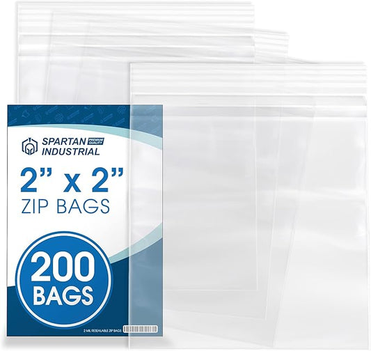 Spartan Industrial - 2” X 2” (200 Count) 2 Mil Clear Reclosable Zip Plastic Poly Bags with Resealable Lock Seal Zipper