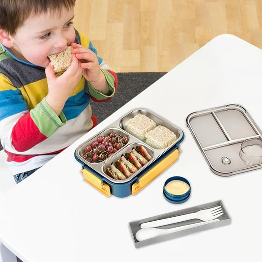 Stainless Steel Lunch Box for Kids, Girls Boys Bento Box for Food Storage Containers with Portable Utensil, Toddler Lunch Box with Removable Tray, Ideal for Ages 3-10,Dishwasher & Freezer Friendly