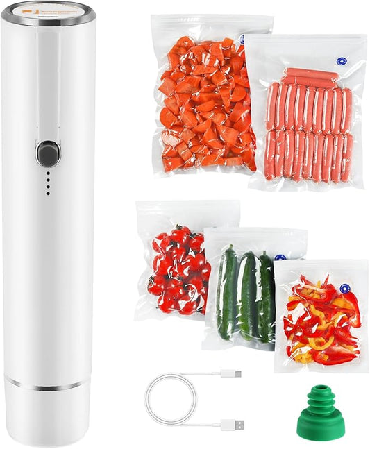 Vacuum Sealer, Handheld Vacuum Sealer for Food Fresh & Save with 5PCS Vacuum Bags and Wine Saver Vacuum Stoppers