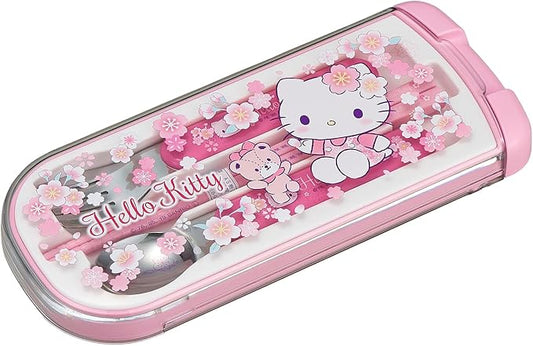 OSK CT-20 Hello Kitty Cutlery Set, Sakura, Pull, Trio, Chopsticks, Spoon, Fork, Made in Japan, Sliding, Dishwasher Safe, Easy to Use, For Girls, Children, Elementary School Students