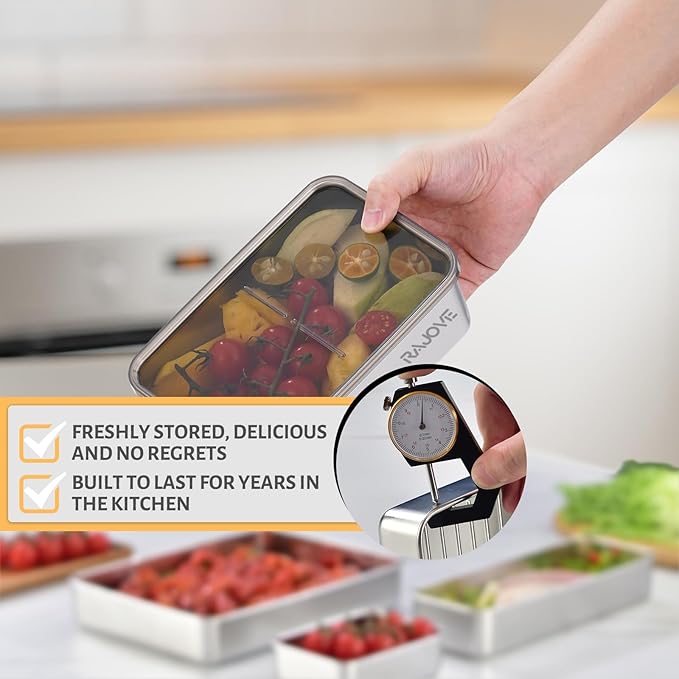 3 Pack Deepen Bacon Storage Containers for Fridge, 304 Stainless Steel Food Storage Container With Removable Drain Tray, Deli Meat Containers with Lids, Dishwasher Safe, Keeps Fruits, Vegetables Fresh