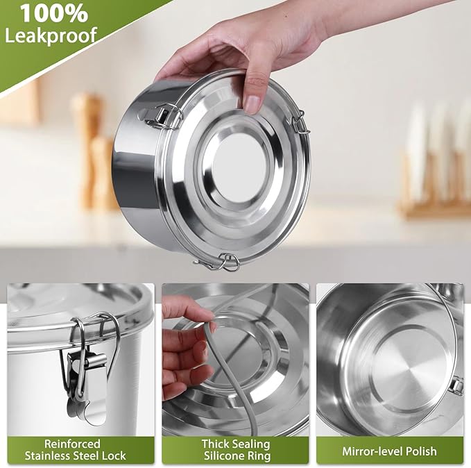 LEEPENK 6 Pcs 304 Stainless Steel Containers With Lids Stainless Steel Snack Containers for Kids,Kimchi Containers Leakproof Stainless Steel Food Storage Containers for Lunch Soup Salad Leftover