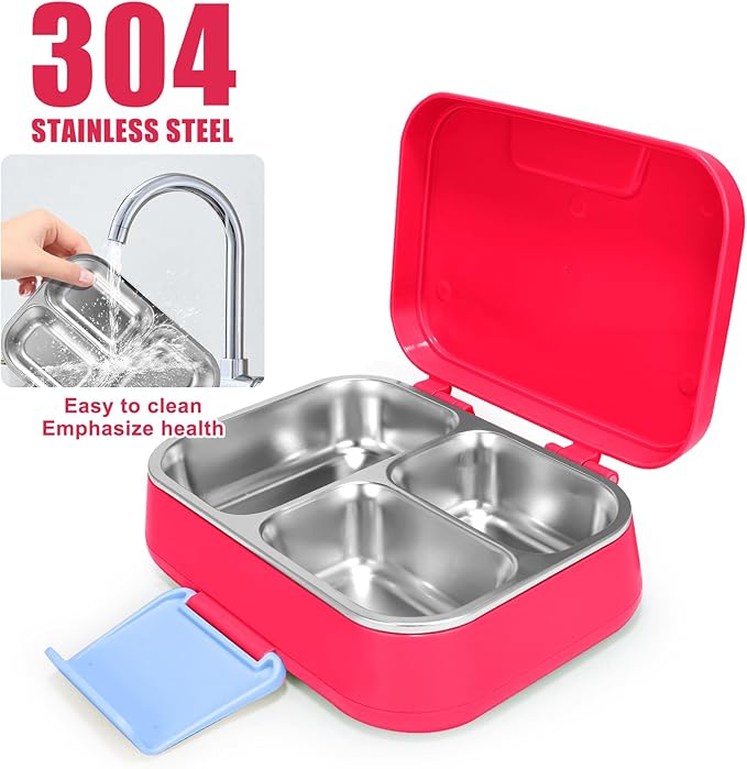 Stainless Steel Lunch Box Leakproof 1000ml Bento Box with 3-Compartment Removable Tray, Eco-Friendly Food Container for Kids & Adults, Office, Travel, BPA Free (RoseRed)