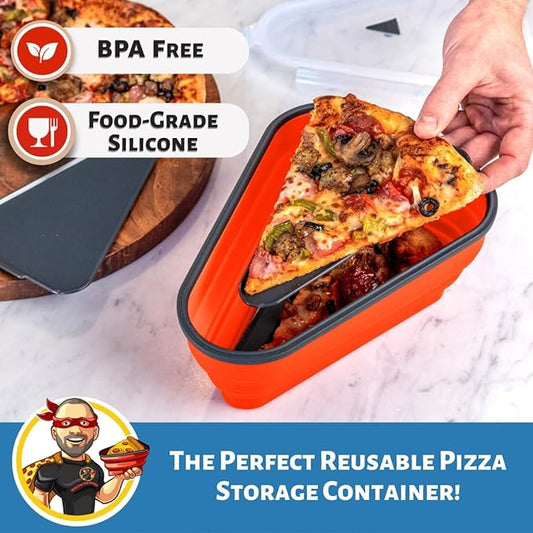 PIZZA PACK The Perfect Reusable Pizza Storage Container with 5 Microwavable Serving Trays - BPA-Free Adjustable Pizza Slice Container to Organize & Save Space, Orange 3 pk