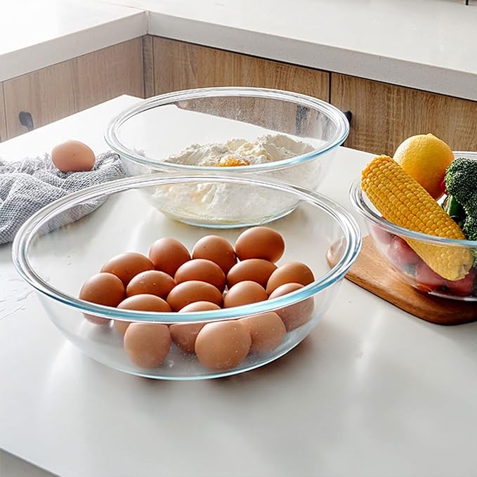 Glass Mixing Bowl Set with Airtight Lids for Kitchen Baking Prepping, Serving, Cooking 0.6QT, 1.1QT, 2.2QT, 4QT Salad Bowl Set with Lids, Dishwasher and Microwavable Safe