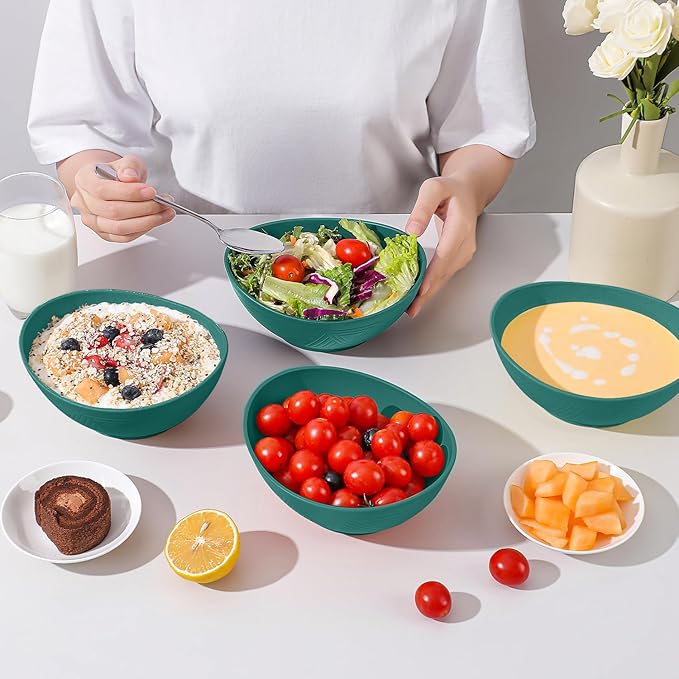 Wheat Straw Bowls Lightweight Plastic Bowls Reusable 26 OZ Unbreakable Bowl Set for Salad, Fruit, Cereal Bowl for Kitchen Dishwasher and Microwave Safe Serving Bowl - Green