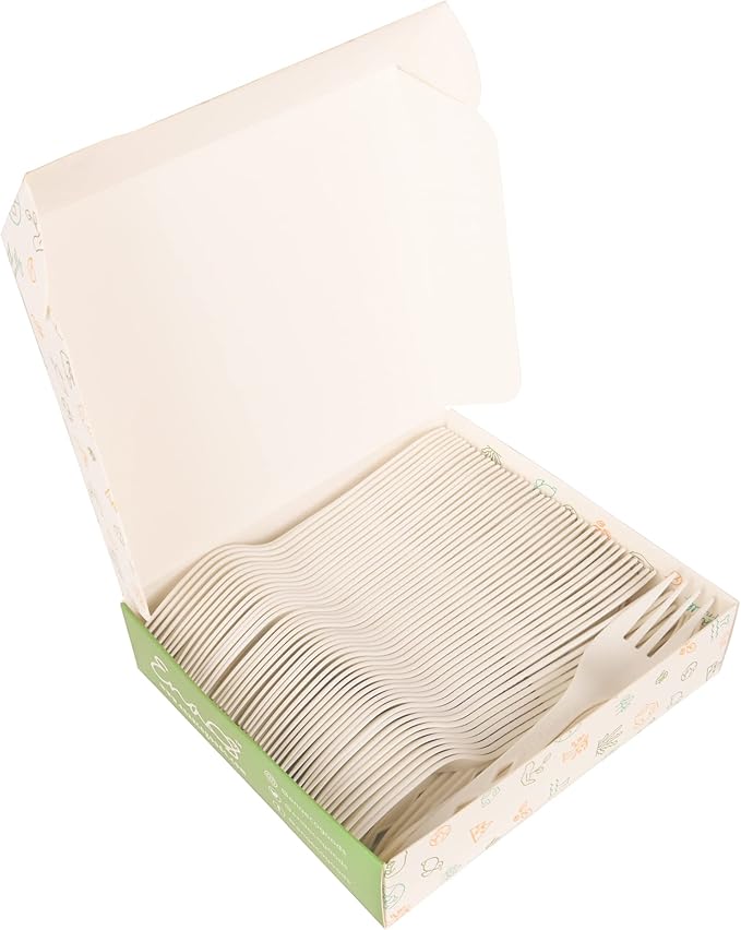 100% Compostable Non Plastic Forks [100 Pack] CPLA Disposable Forks. Non Plastic Silverware Set. Eco-Friendly Cutlery, Off White Flatware, Extra Sturdy Utensils, by Earth's Natural Alternative
